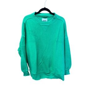 Aerie Womens Small Green Waffle Knit Oversized Crewneck Sweatshirt Pullover